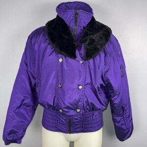 Vtg Faux Fur Coat Womens 14 (*fits Large) Purple 80’s 90’s Ski Down Jacket *READ
